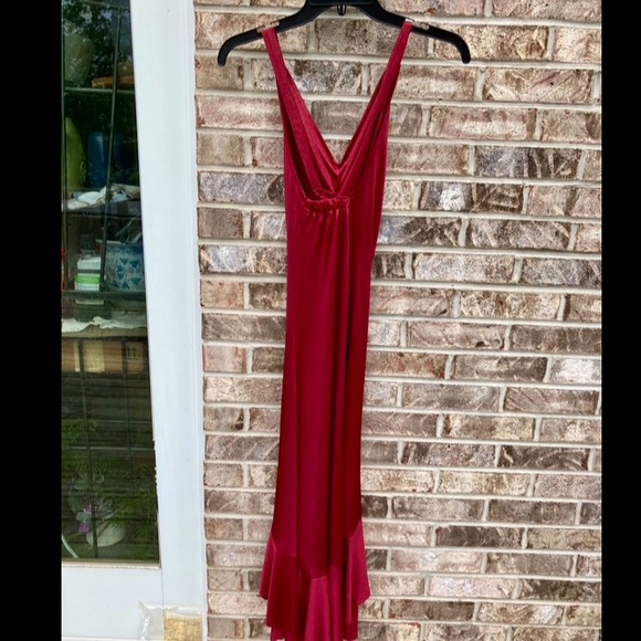 Y2K Red Burgundy Gold Sparkle Stretchy Salsa Ruffle Dress - Picture 7 of 7